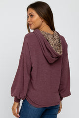 Plum Animal Print Drawstring Maternity Hooded Top