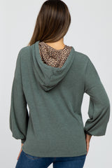 Olive Animal Print Drawstring Maternity Hooded Top
