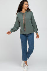 Olive Animal Print Drawstring Hooded Top