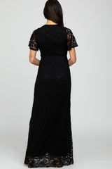 Black Lace Front Tie Maxi Dress
