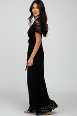 Black Lace Front Tie Maxi Dress