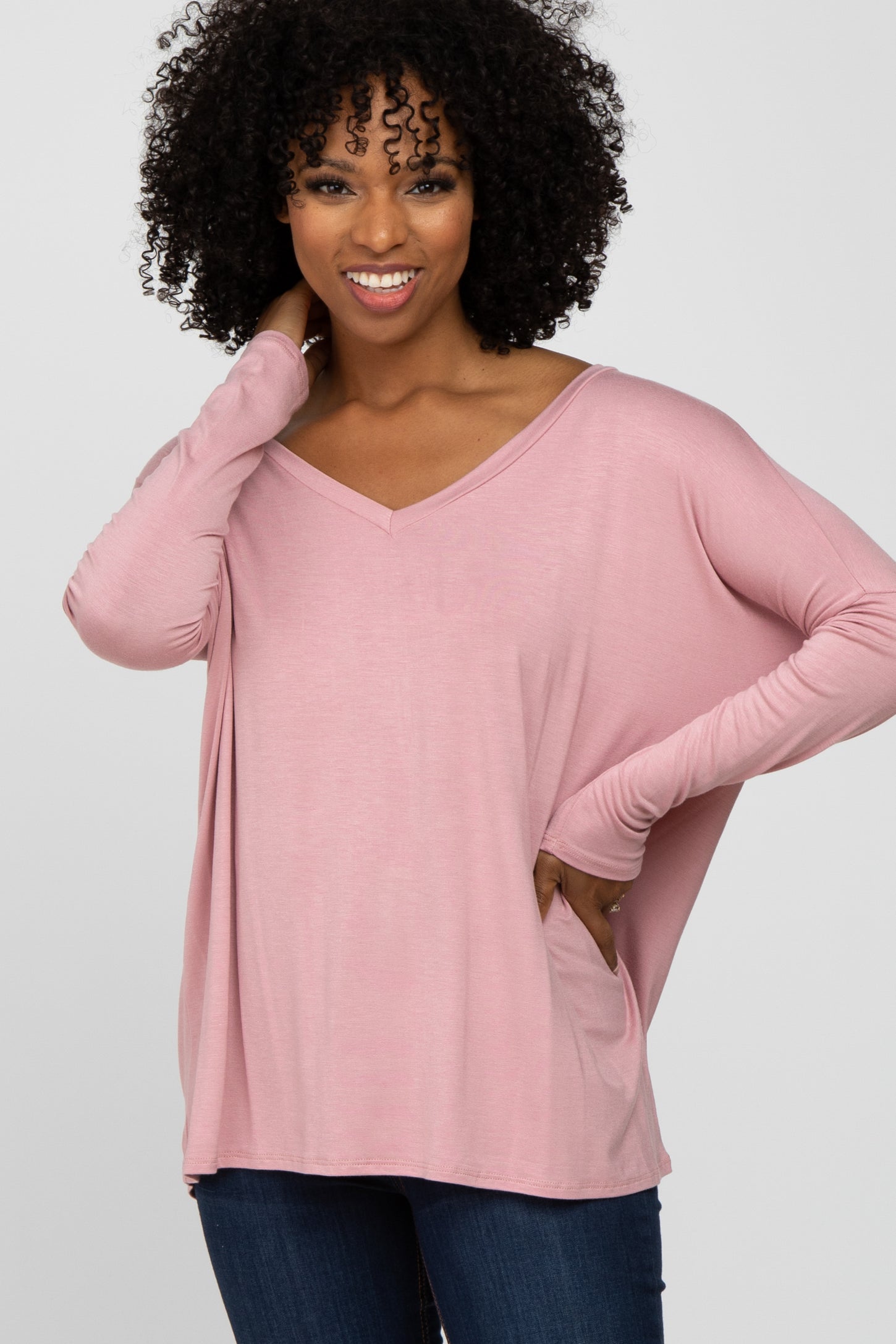 Light Pink V-Neck Maternity Top