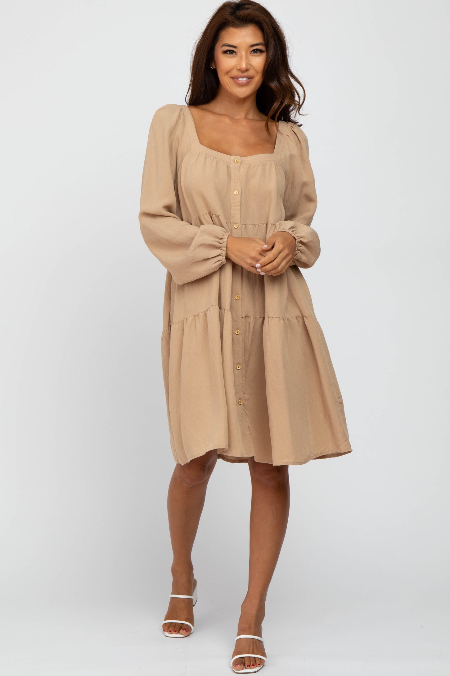 Taupe Long Sleeve Tiered Dress