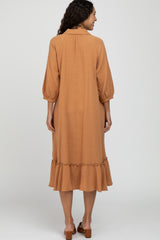 Camel Button Down Hi-Low Midi Dress