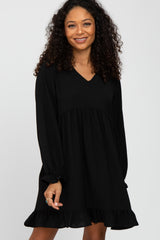 Black Ruffle Trim Long Sleeve Dress