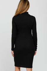 Black Ribbed Mock Neck Front Cutout Maternity Dress