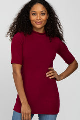 Burgundy Soft Brushed Knit Mock Neck Maternity Top