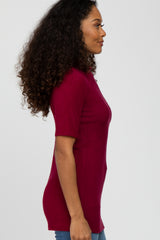 Burgundy Soft Brushed Knit Mock Neck Top