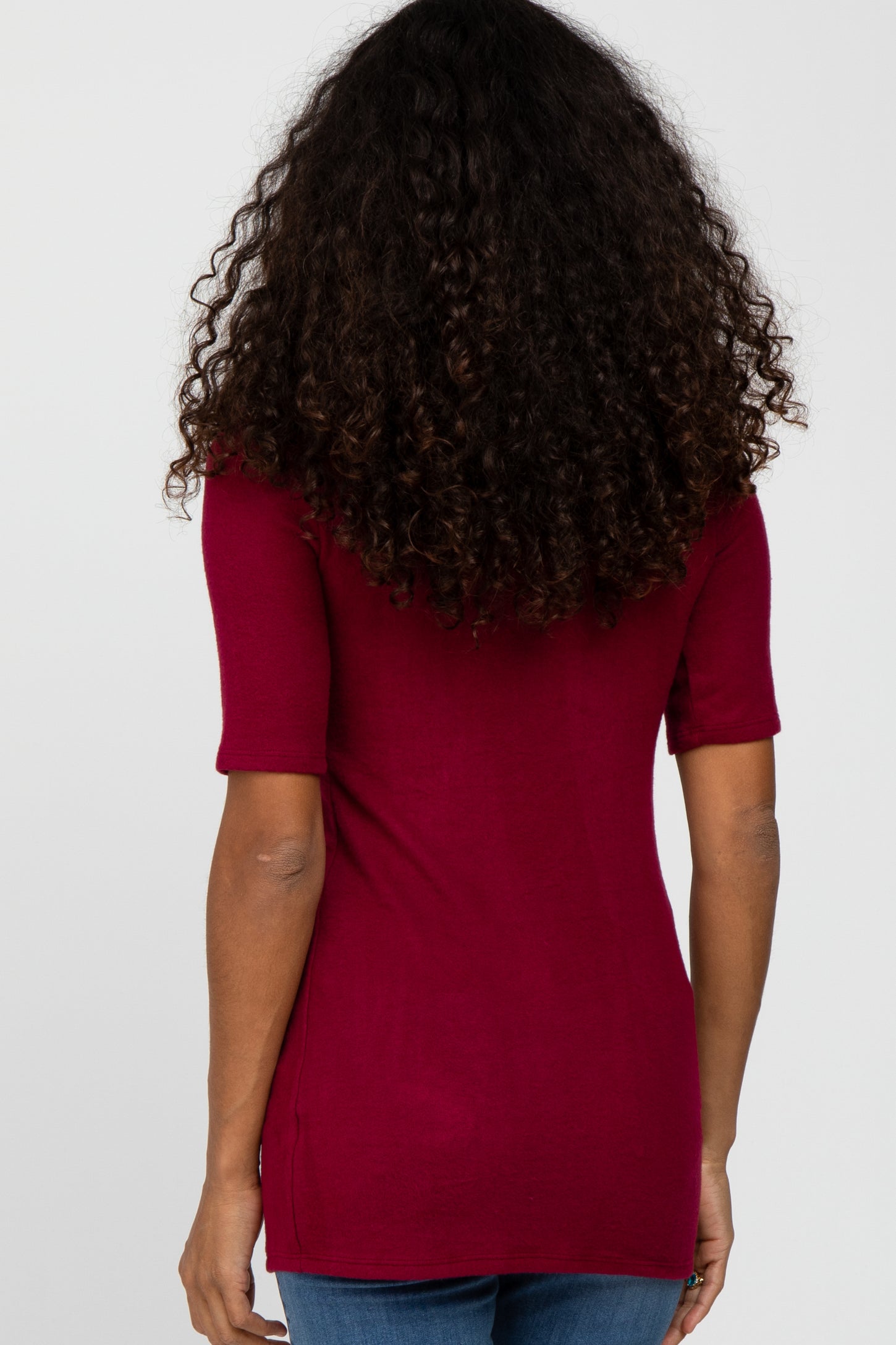 Burgundy Soft Brushed Knit Mock Neck Top
