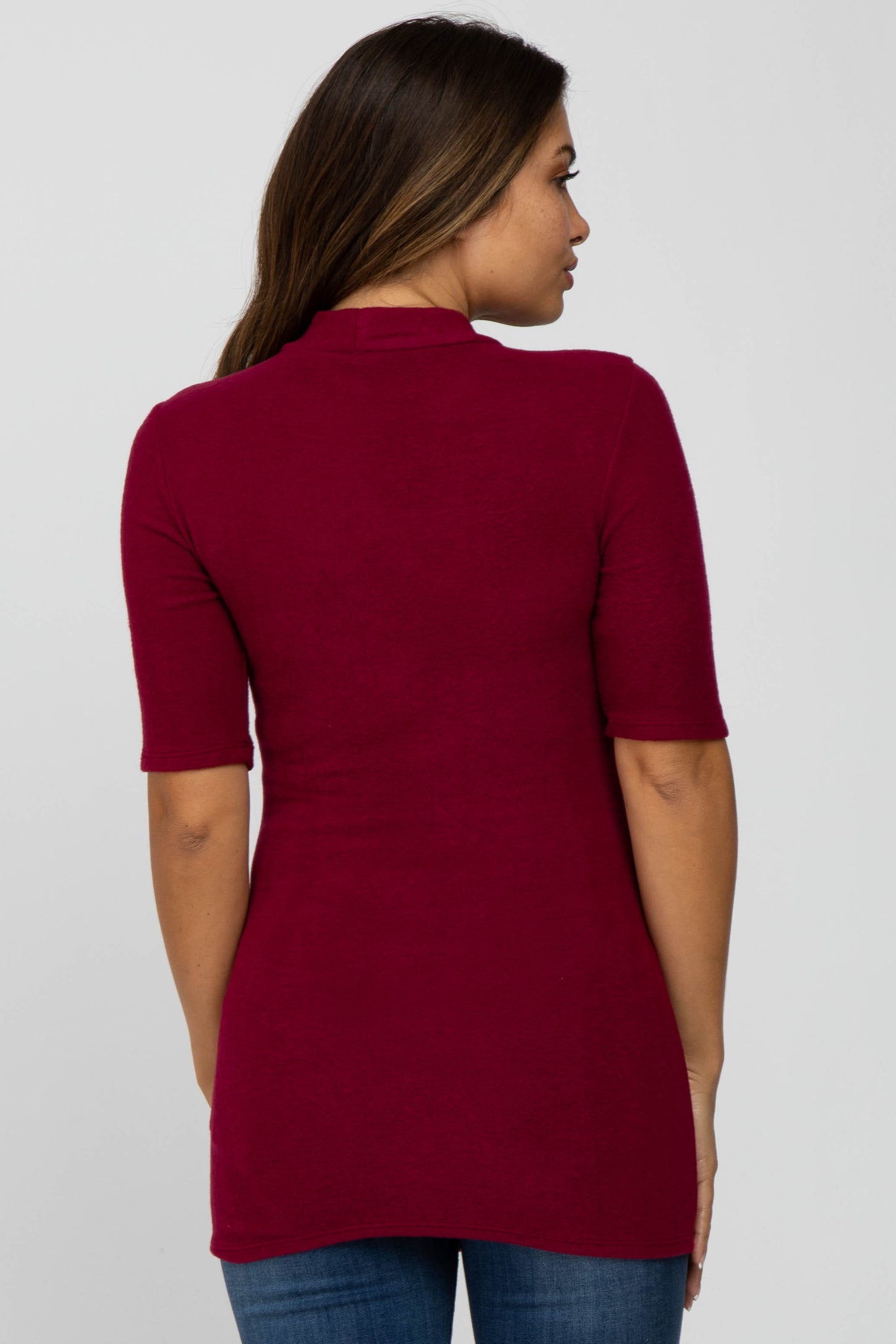 Burgundy Soft Brushed Knit Mock Neck Maternity Top