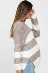 Mocha Striped V-Neck Eyelash Maternity Sweater