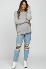 Grey Exposed Seam Side Slit Maternity Sweater