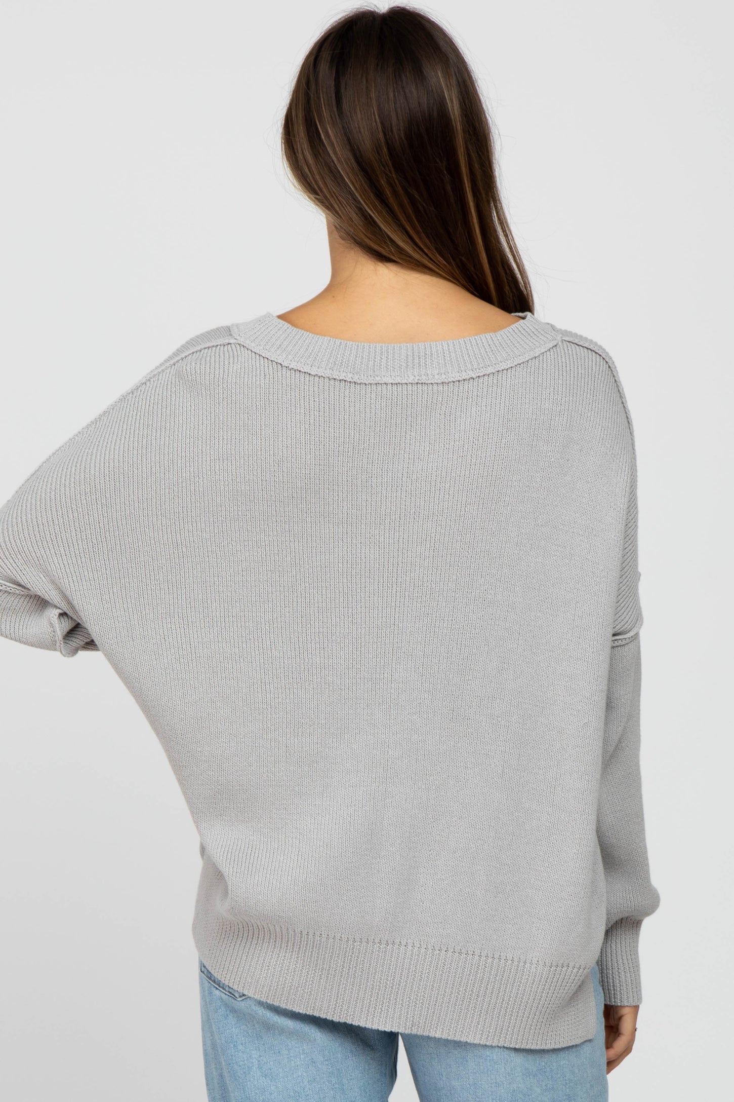 Grey Exposed Seam Side Slit Maternity Sweater