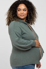 Olive Animal Print Drawstring Maternity Plus Hooded Top