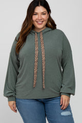 Olive Animal Print Drawstring Maternity Plus Hooded Top