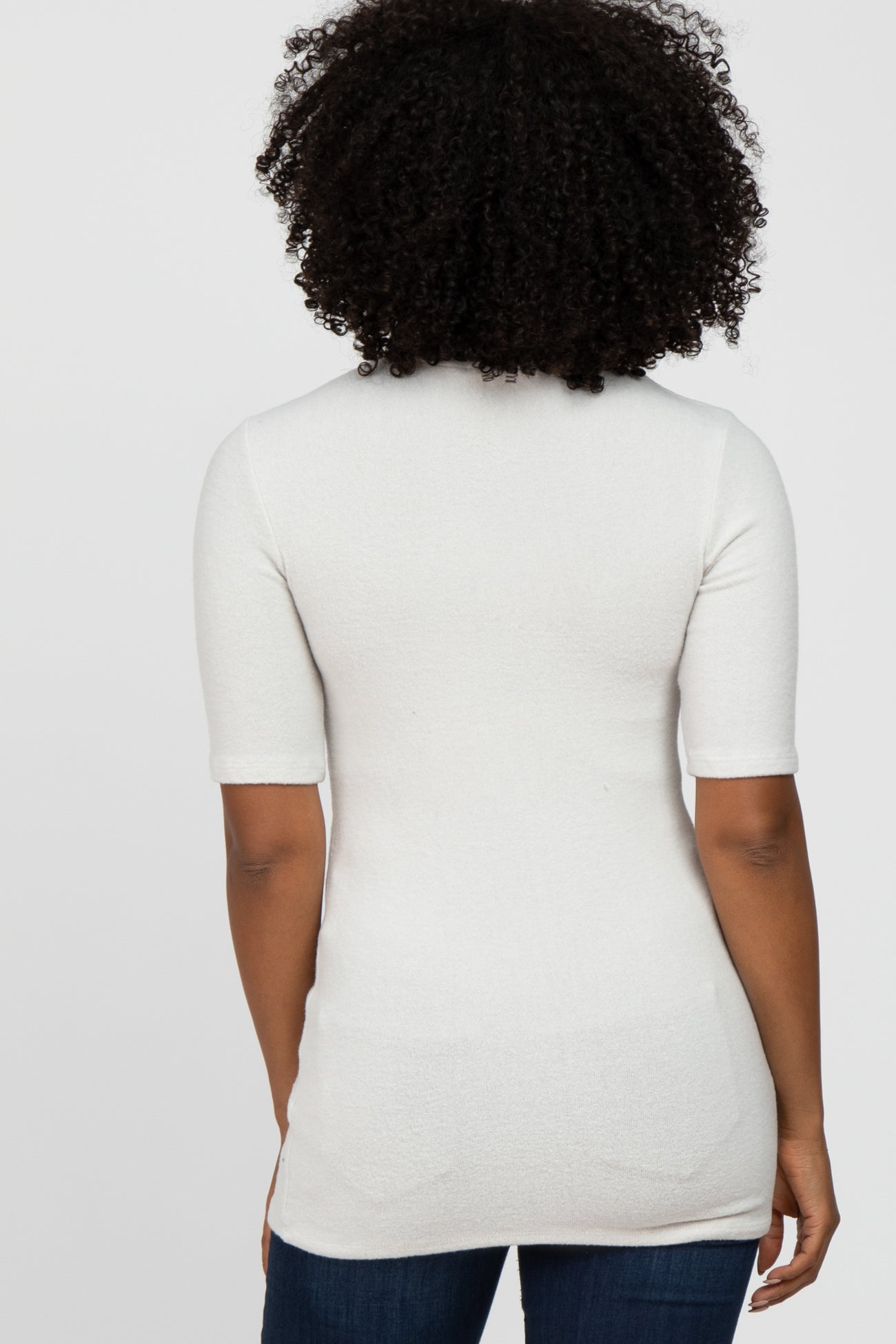 Cream Soft Brushed Knit Mock Neck Top