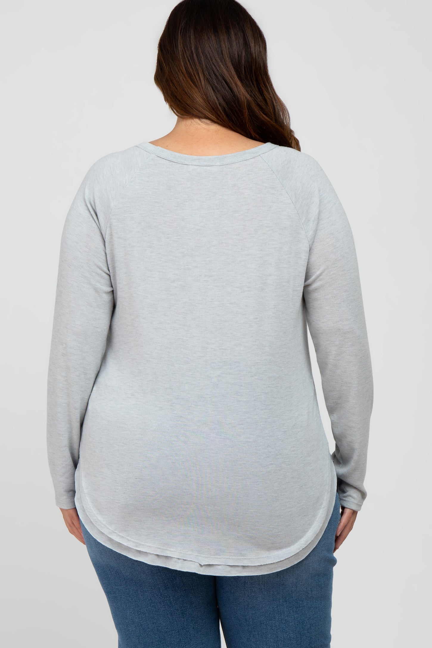 Heather Grey Soft Knit Layered Round Hem Plus Top