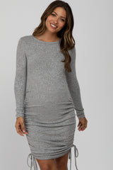 Heather Grey Ruched Drawstring Accent Maternity Dress