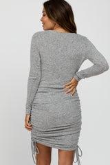 Heather Grey Ruched Drawstring Accent Maternity Dress