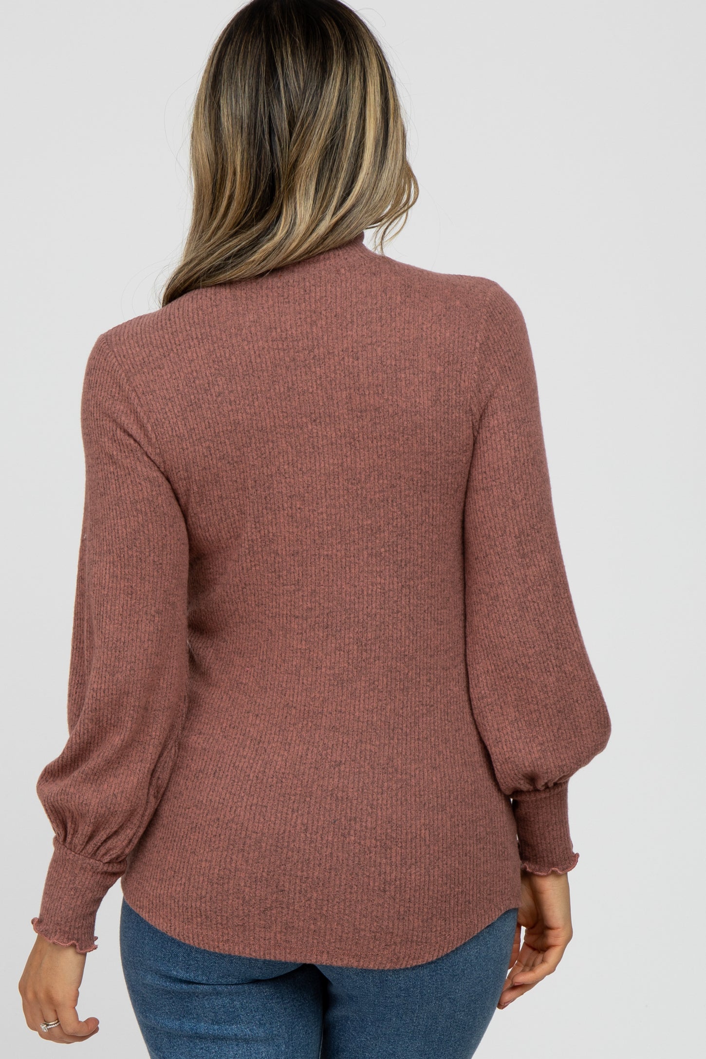 Mauve Brushed Ribbed Mock Neck Top
