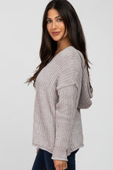 Beige Chenille V-Neck Hooded Sweater