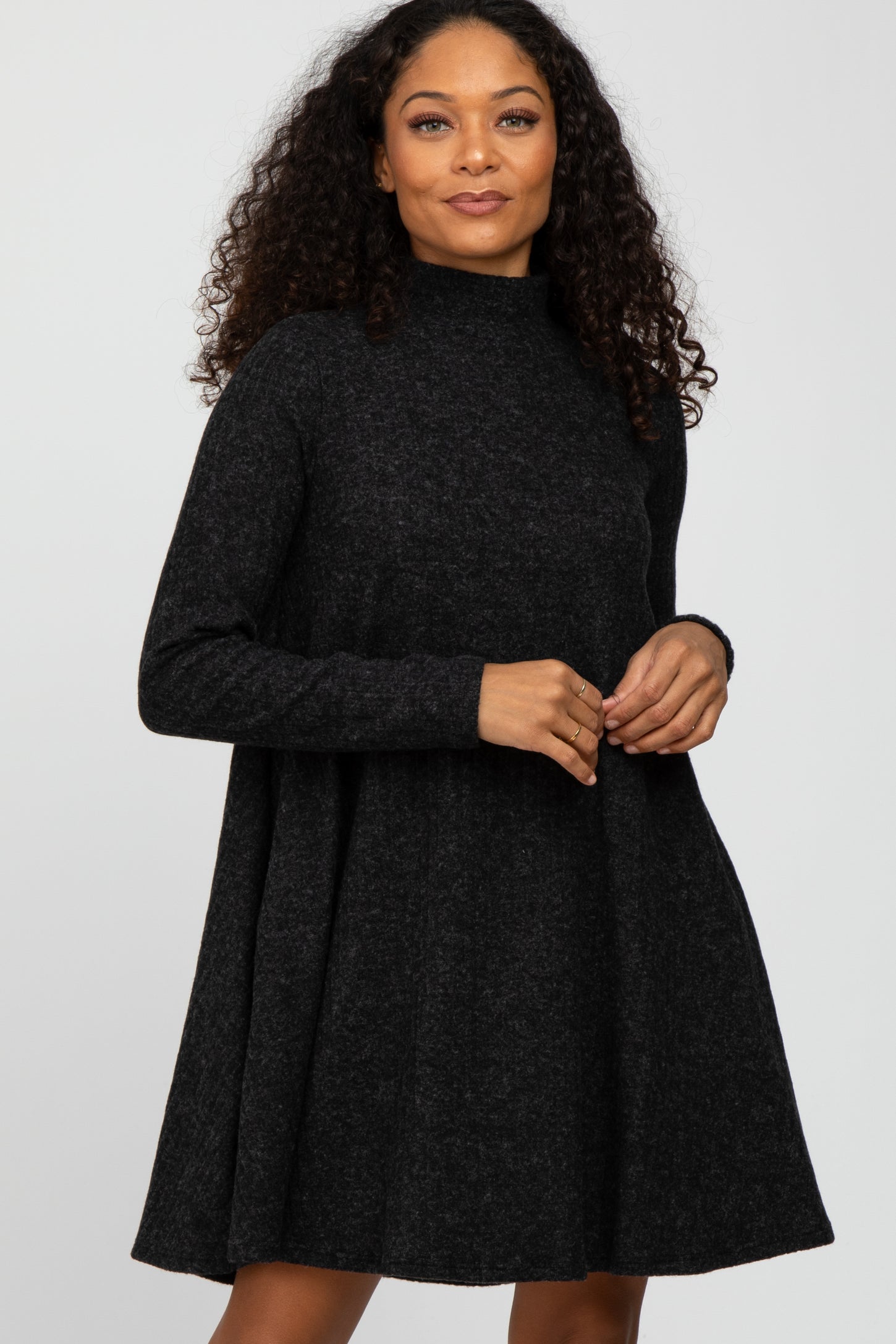 Black Brushed Mock Neck Maternity Dress