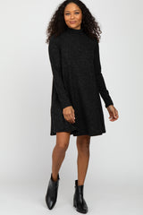 Black Brushed Mock Neck Dress