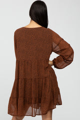 Camel Leopard Print Tiered Dress