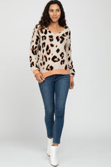 Peach Animal Print V-Neck Sweater