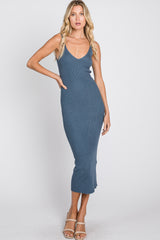 Blue Sleeveless V-Neck Sweater Dress