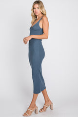 Blue Sleeveless V-Neck Sweater Dress