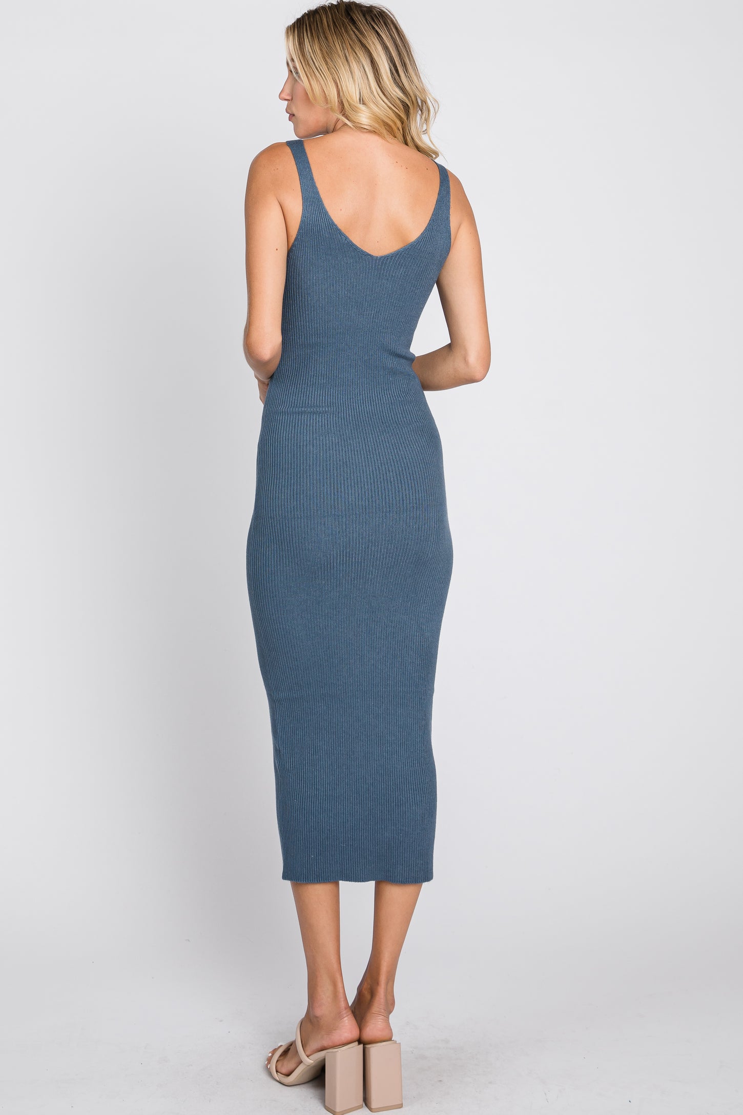 Blue Sleeveless V-Neck Sweater Dress