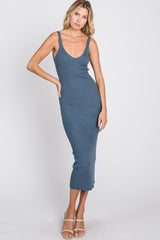 Blue Sleeveless V-Neck Sweater Dress