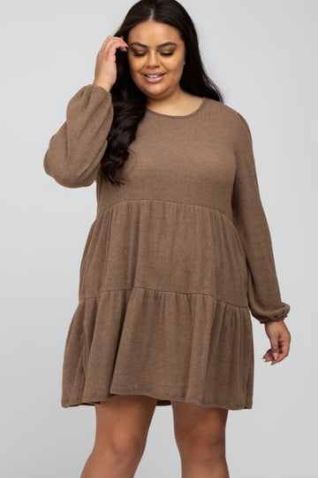 Mocha Brushed Knit Tiered Maternity Dress