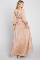 Taupe Striped Shimmer Chiffon Maxi Dress