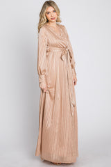 Taupe Striped Shimmer Chiffon Maxi Dress