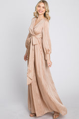 Taupe Striped Shimmer Chiffon Maxi Dress