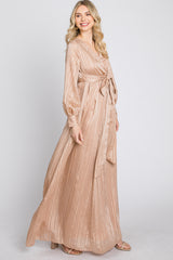 Taupe Striped Shimmer Chiffon Maternity Maxi Dress