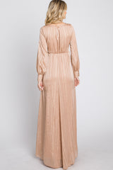 Taupe Striped Shimmer Chiffon Maxi Dress