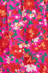 Fuchsia Floral Smocked Front Ruffle Trim Dress