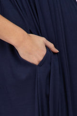 Navy Blue Short Sleeve Babydoll Maternity Maxi Dress