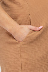 Camel Square Neck Elastic Strap Maternity Romper