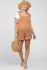 Camel Square Neck Elastic Strap Maternity Romper