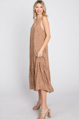 Camel Animal Print Ruffle Hem Midi Dress