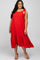 Red Strap Ruffle Hem Plus Midi Dress