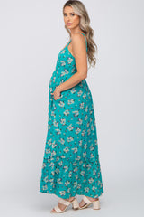 Teal Floral Maternity Maxi Dress
