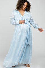 Light Blue Sparkle Chiffon Plus Maternity Maxi Dress
