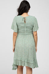 Light Olive Floral Smocked Ruffle Maternity Dress