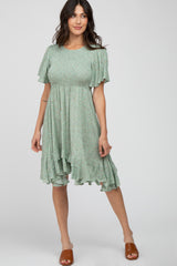 Light Olive Floral Smocked Ruffle Maternity Dress