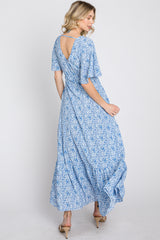 Light Blue Floral Wrap Midi Dress